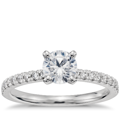 3/4 Carat Preset Petite Pavé Diamond Engagement Ring in 14k White Gold ...