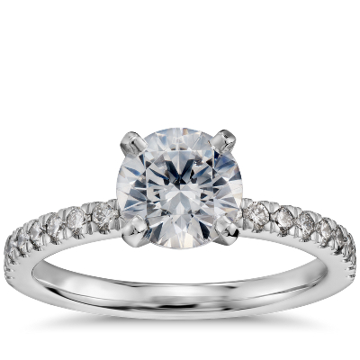 1 Carat Preset Petite Pavé Diamond Engagement Ring in 14k White Gold ...