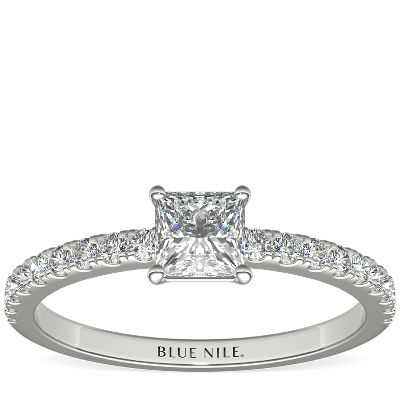 Bague De Fiancailles Avec Diamants Taille Princesse Sertis Pave De