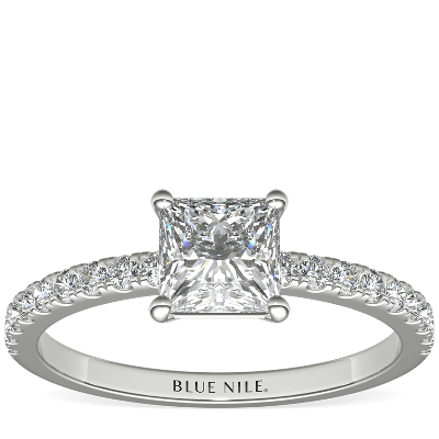 1 Carat Ready To Ship Princess Cut Petite Pave Diamond Engagement