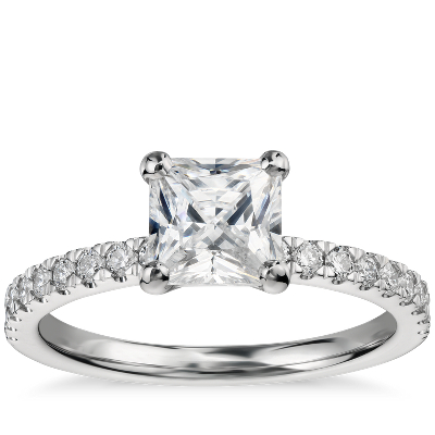 1 Carat Ready To Ship Princess Cut Petite Pave Diamond Engagement