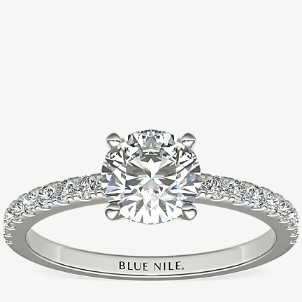 Petite Pavé Diamond Engagement Ring in Platinum with 1/4 ct total weight diamonds