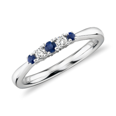 Petite Sapphire and Diamond Stacking Ring in 14k White Gold | Blue Nile