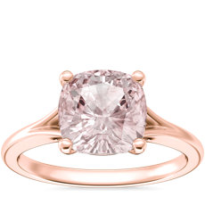 新款 14k 玫瑰金小巧分岔戒指環單石訂婚戒指，鑲嵌枕形銫綠柱石 （8 毫米）