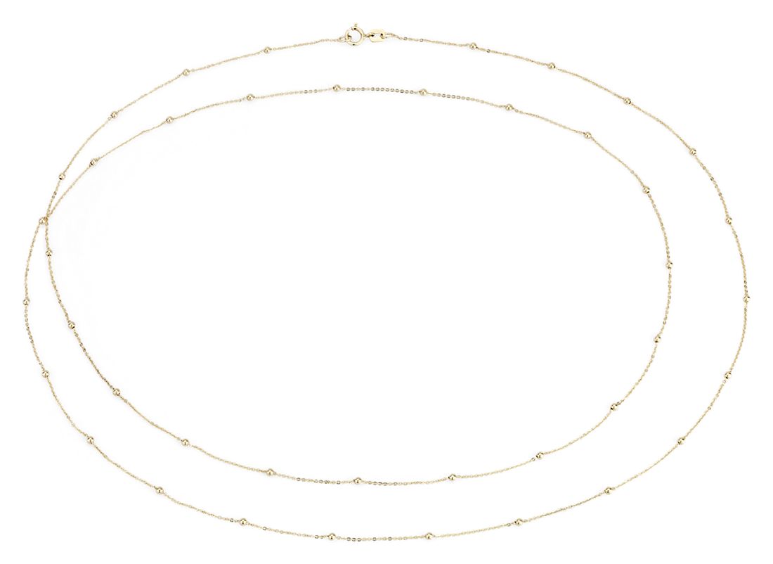 Petite Stationed Bead Necklace in 14k Yellow Gold