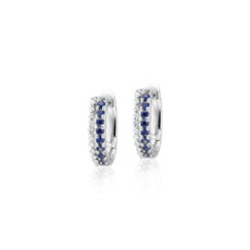 Petite Two-Row Sapphire and Diamond Huggie Hoops in 14k White Gold