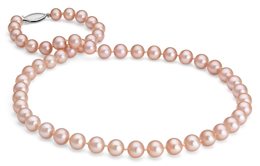 Collar de perlas rosadas cultivadas de agua dulce en oro blanco de 14 k (7,0-7,5 mm)