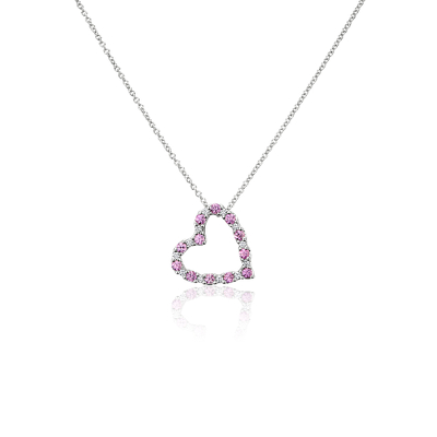 Pendentif Cœur Diamant Et Saphir Rose En Or Blanc 14 Carats Blue