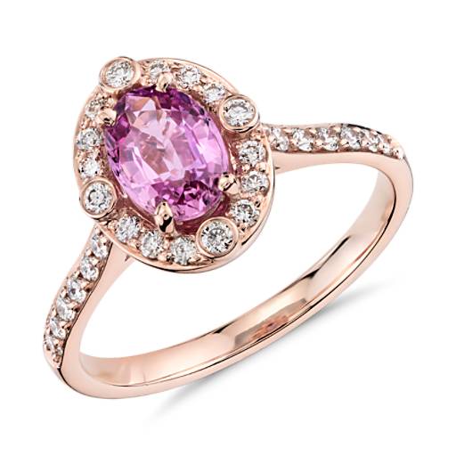 Pink Sapphire and Diamond Ring in 18k Rose Gold (7x5mm) | Blue Nile