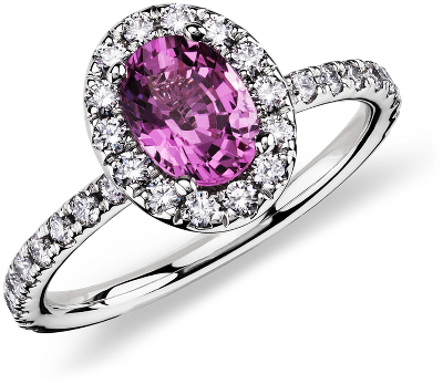 Pink Sapphire and Diamond Ring in 18k White Gold (7x5 mm) | Blue Nile AU
