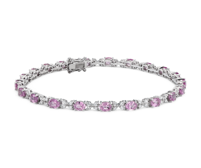 Pink Sapphire and Diamond Bracelet in 14k White Gold (4x3mm) | Blue Nile