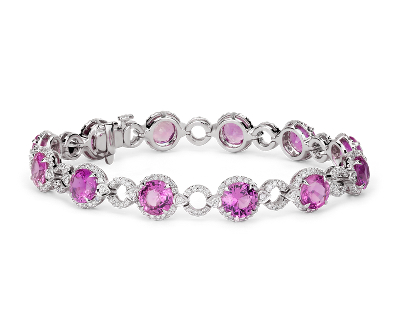 Pink Sapphire and Open Circle Pavé Diamond Bracelet in 18k White Gold ...