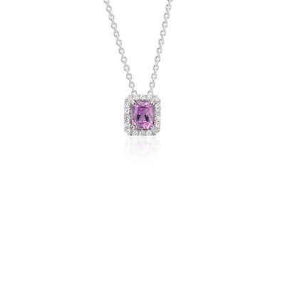 Radiant Pink Sapphire and Diamond Pendant in 14k White Gold (5x4mm ...