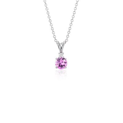 Pink Sapphire and Diamond Pendant in 18k White Gold (5mm