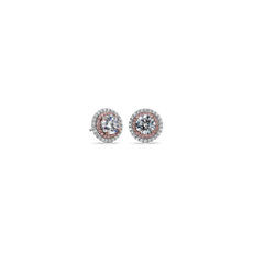 Pink and White Diamond Halos Round  Setting in Platinum & 18k Rose Gold