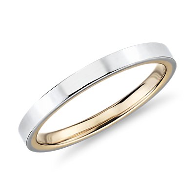Polish Two-Tone Comfort Fit Wedding Ring in 14k White and Yellow Gold (2mm)
