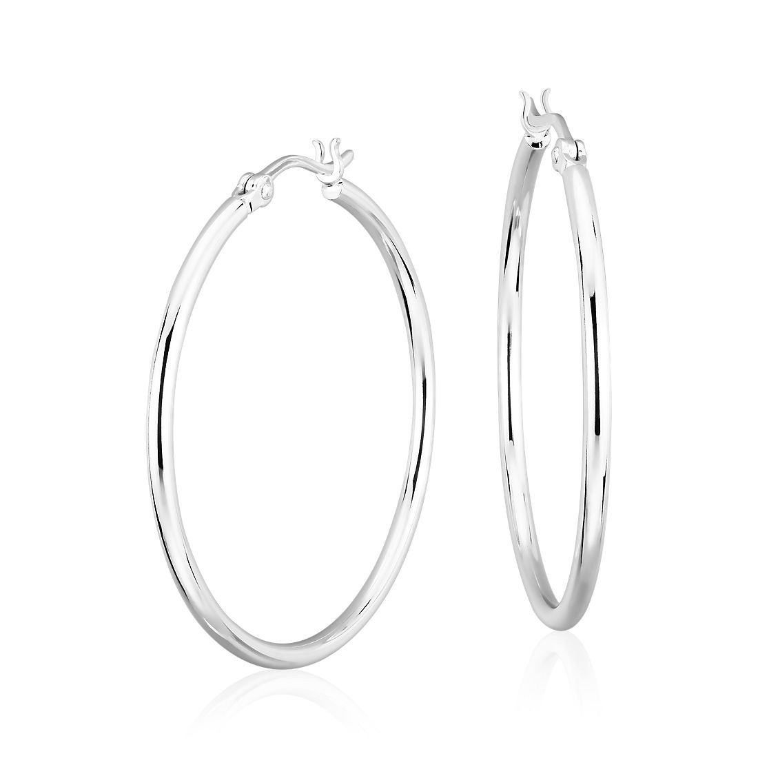 Large Modern Polished Hoop Earrings in Sterling Silver (1 1/2'')