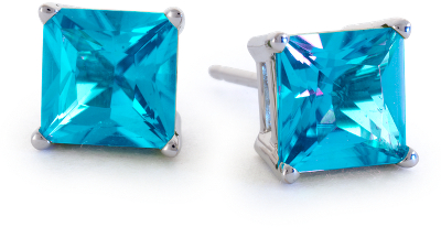 Princess Cut Blue Topaz Stud Earrings in 18k White Gold