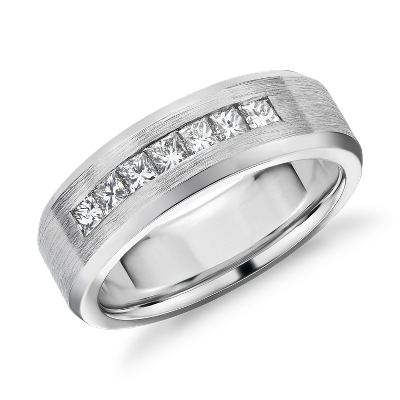 Princess Cut Channel Set Diamond Wedding Band In 14k White Gold 3