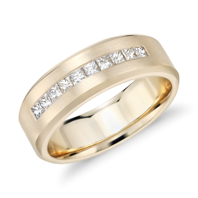 Princess Cut Channel Set Diamond Wedding Ring In 14k Yellow Gold