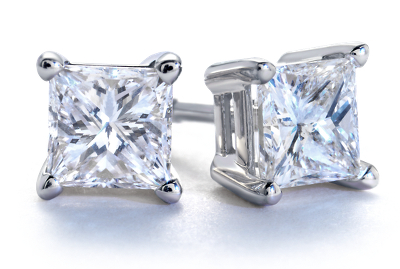 Princess-Cut Diamond Stud Earrings in 18k White Gold (1 ct