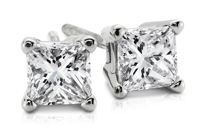 Princess-Cut Diamond Stud Earrings in 18k White Gold (1/4
