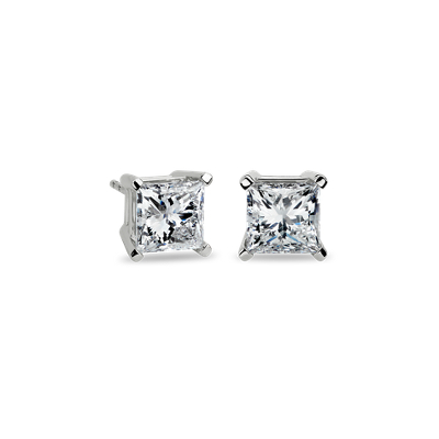 Princess-Cut Diamond Stud Earrings in 14k White Gold (2 ct. tw.) | Blue ...