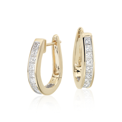 Princess-Cut Hoop Diamond Earrings in 18k Yellow Gold (1 1/2 ct. tw.) | Blue Nile