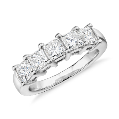 Five Stone Princess  Cut  Diamond  Ring  in 18k White Gold 2 