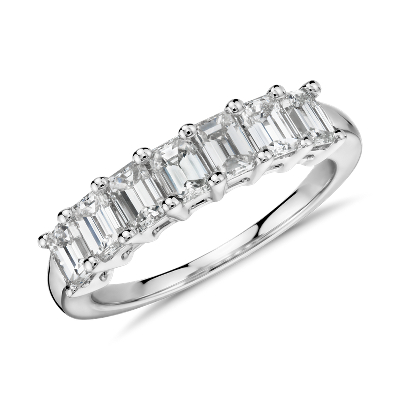 Seven Stone Emerald Cut Diamond Ring in 18k White Gold (1.5 ct. tw ...