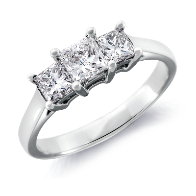 Three Stone Princess  Cut  Diamond  Ring  in 18k White Gold 1 