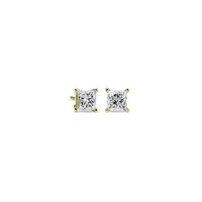 Princess Diamond Stud Earrings In 14k Yellow Gold 1 Ct Tw