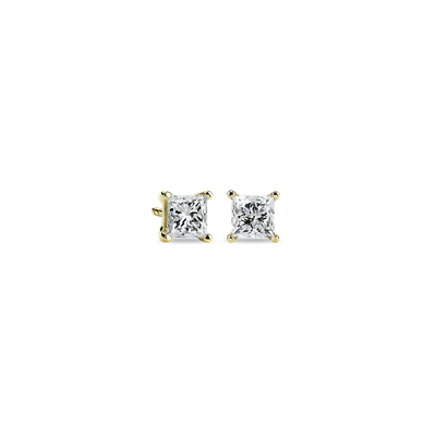 Princess Diamond Stud Earrings In 14k Yellow Gold 1 Ct Tw