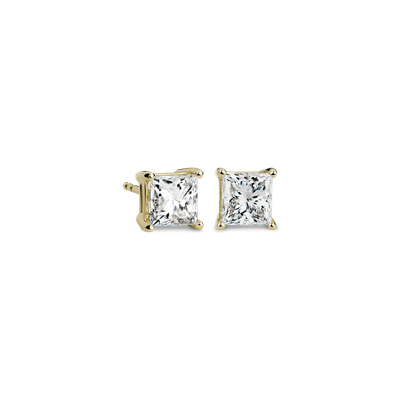 Princess Diamond Stud Earrings in 14k Yellow Gold (2 ct. tw.) | Blue Nile