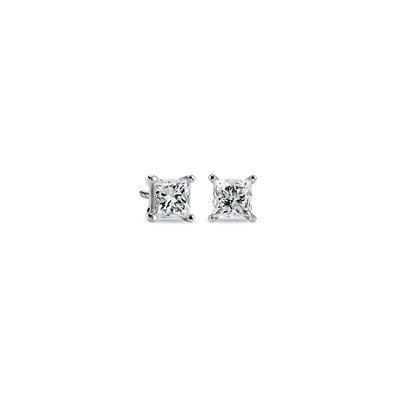 Princess Cut Diamond Stud Earrings In 14k White Gold 1 Ct Tw