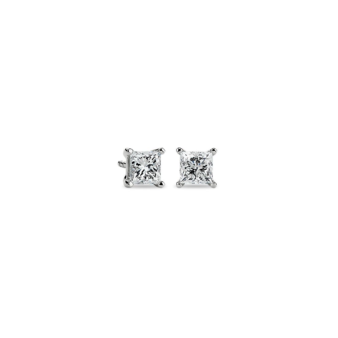 14Kt White Gold Blue Topaz Princess Cut Stud Earrings Dainty Gift For Her Bridesmaid Bridal Wedding Jewelry