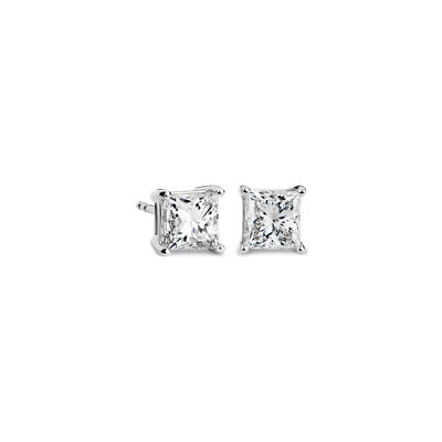Princess Cut Diamond Stud Earrings In 14k White Gold 2 Ct Tw