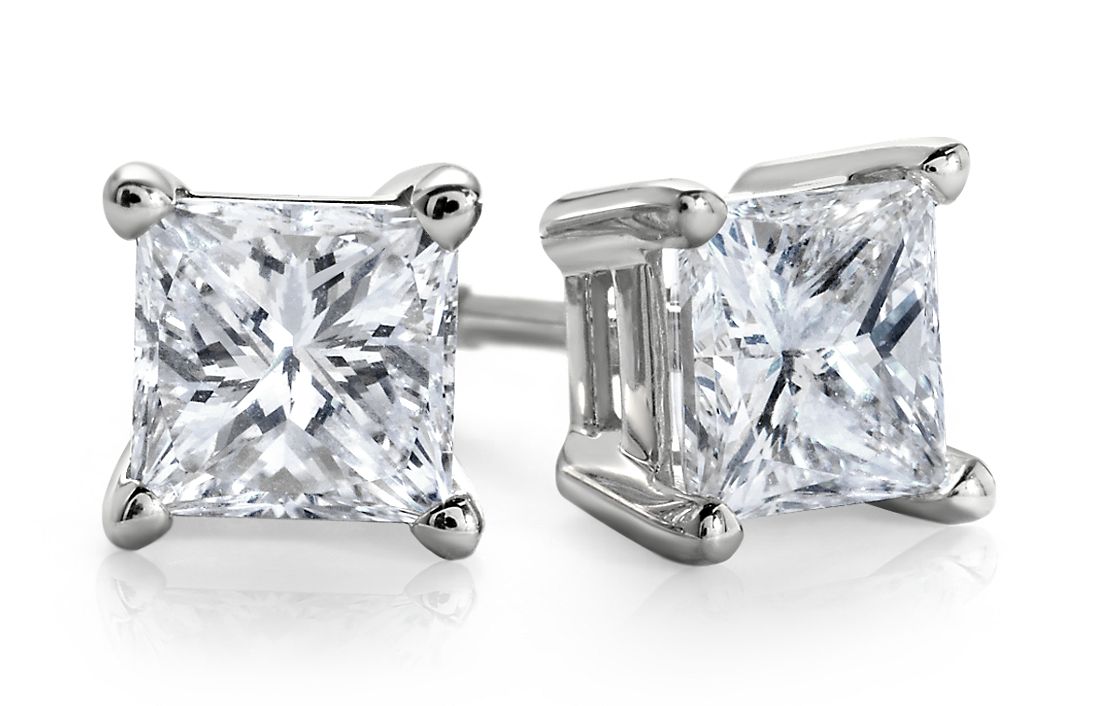 Essential Princess-Cut Diamond Stud Earrings in 14k White Gold (1/2 ct