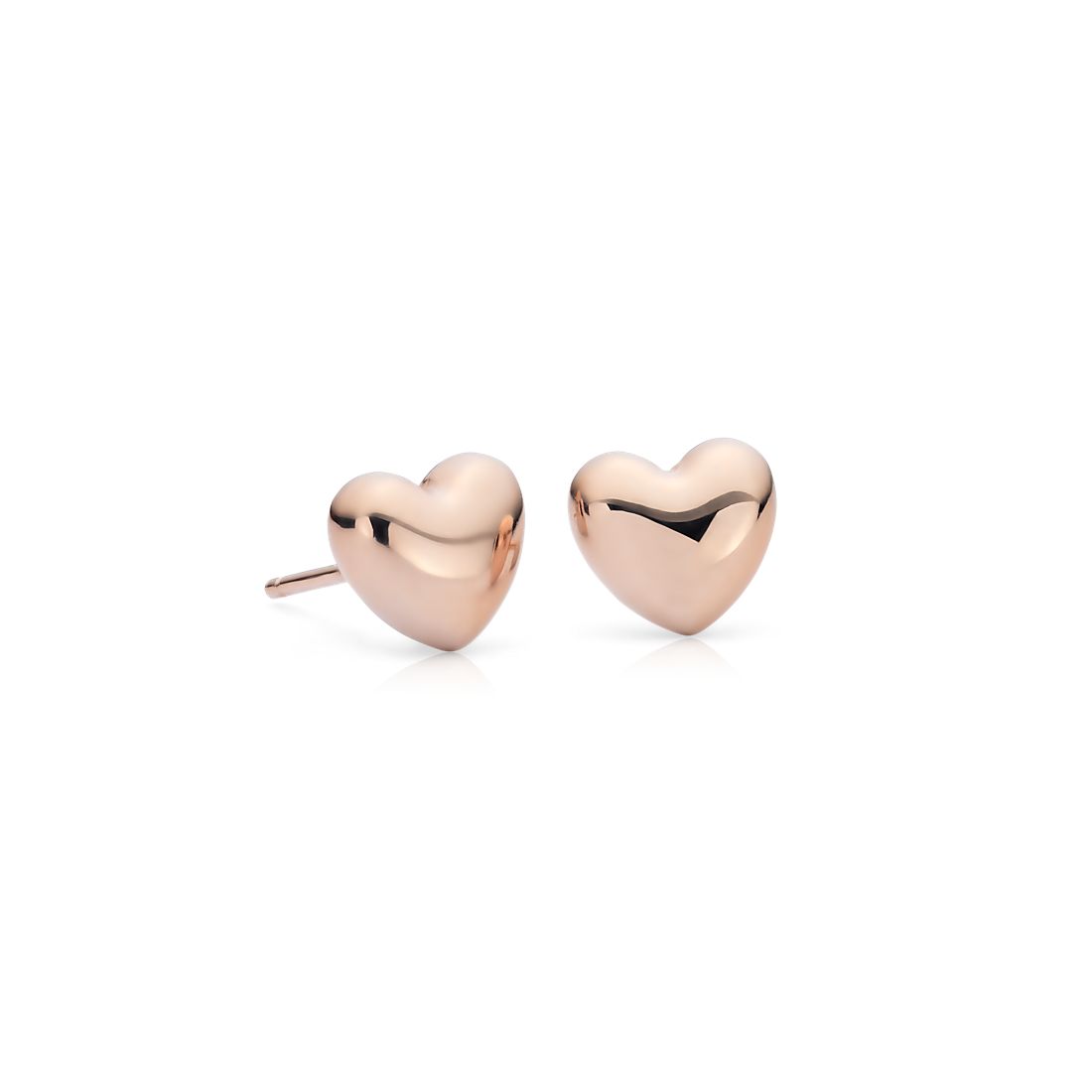 Puff Heart Stud Earrings in 14k Rose Gold 