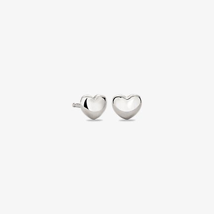 Puff Heart Stud Earrings in 14k White Gold