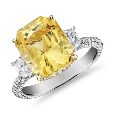 Radiant-Cut Yellow Sapphire Ring with Diamond Sidestones ...