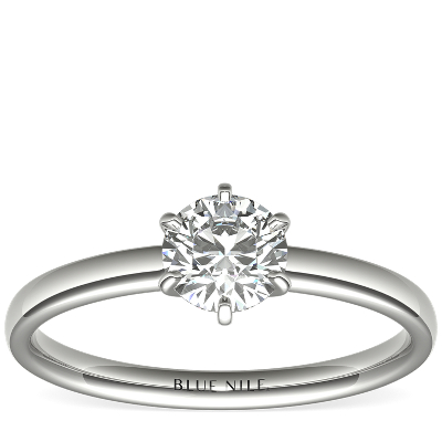 1/2 Carat Ready-to-Ship Six-Prong Low Dome Comfort Fit Solitaire Engagement Ring in 14k White Gold (2mm)