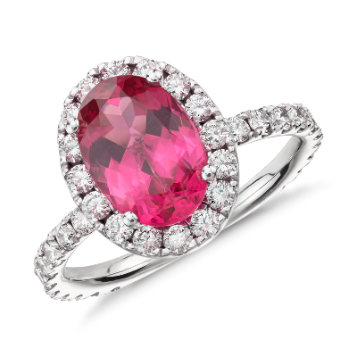 Red Spinel and Micropavé Halo Diamond Ring in 18k White Gold (1.43 ct ...