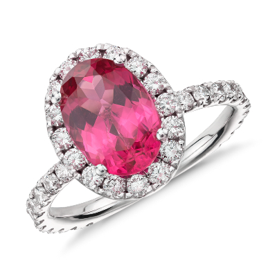 Red Spinel And Micropave Halo Diamond Ring In 18k White Gold 1 43