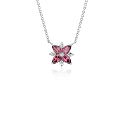 Rhodolite Garnet and Diamond Cluster Necklace in 14k White Gold (5x3mm ...