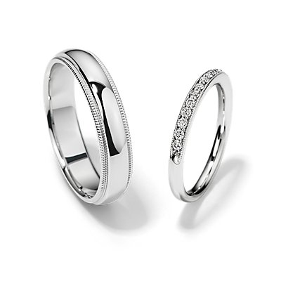 Riviera Pavé Heirloom and Milgrain Comfort Fit Set in 14k White Gold