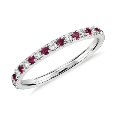 Riviera Pave Ruby And Diamond Ring In 14k White Gold 1 5mm