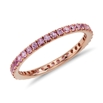 Riviera Pave Pink Sapphire Eternity Ring In 18k Rose Gold 1 5mm
