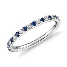 铂金 Riviera 密钉蓝宝石与钻石戒指（1.5 毫米）