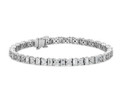 Round and Emerald-Cut Diamond Bracelet in 18k White Gold (5 3/8 ct. tw